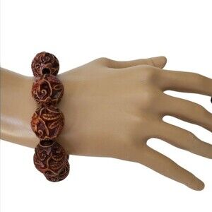 Simulated Wood brown stretch  beaded bracelet  7 inch